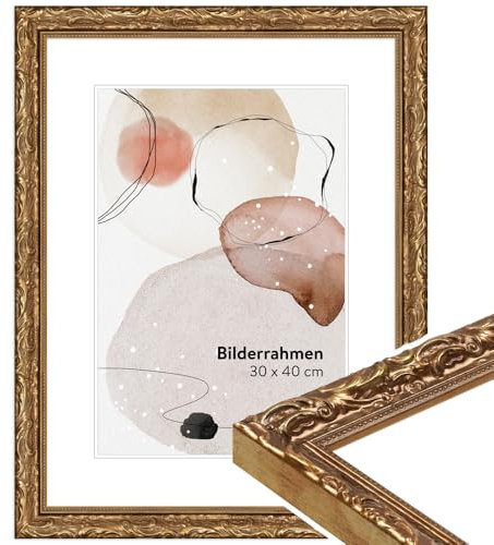 WANDStyle Bilderrahmen Gold 13x18 cm aus Holz im Barock-Stil mit Aufsteller und Aufhänger, Fotorahmen Made in Germany - H530