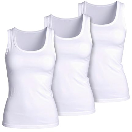 STEXFIT Set 3 Canottiere Donna Cotone Spalla Larga Bianche, Canotte Morbide, Traspiranti e Resistenti Ideali in Ogni Stagione - Made in Italy - XS/XXL