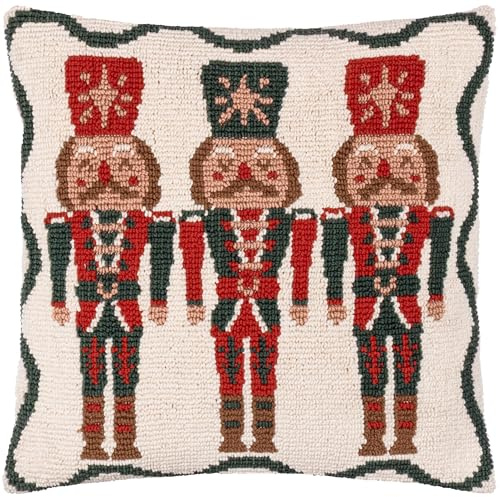 furn. Nutcracker Trio Feather Filled Cushion (Multicolour - 45x45cm) | Festive Christmas Textured Nutcracker Tufted Decorative Pillow