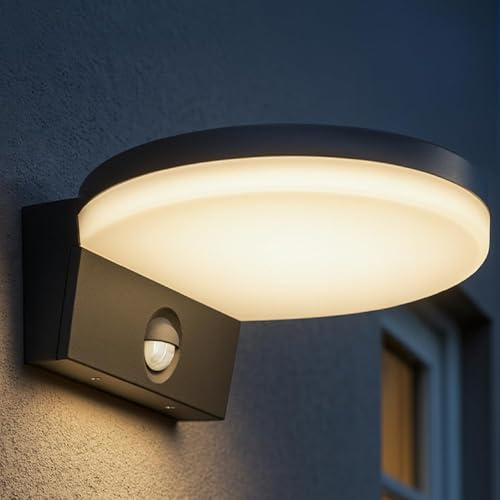 Miratic Aussenlampe Mit Bewegungsmelder PIR 1300lm IP65 4000K Gartenleuchte Ideal für Garten und Einfahrtbeleuchtung (Grau)