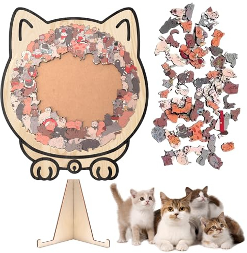 Katzenförmiges Puzzle,135-teiliges buntes Katzen-Holzpuzzle,niedliches Katzen-Silhouette-Puzzle,Unregelmäßig geformtes Holzpuzzle für Erwachsene/Kinder,Geschenk für Katzenliebhaber (Braun)