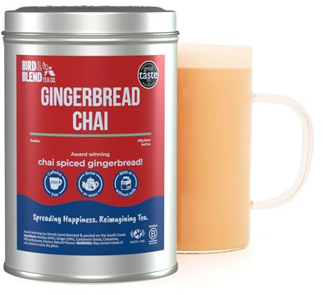 Bird & Blend Gingerbread Chai Rooibos Tea 150g Tin, Caffeine Free | Great Taste Award-Winning Herbal Chai - Cinnamon, Ginger & Cardamom