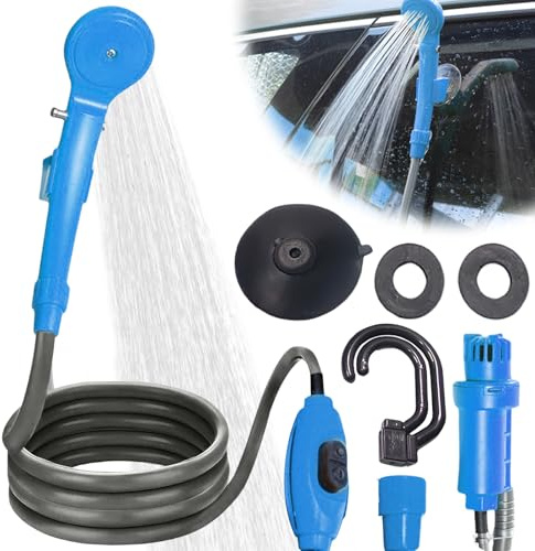 GOMETY Ducha de camping portátil, ducha al aire libre, ducha portátil de 12V con manguera, ducha de camping con bomba, ducha de camping con bomba portátil para jardín, viajes, lavado de autos, playa