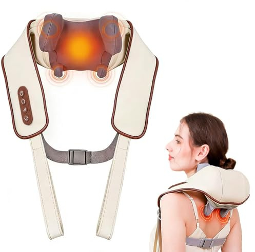 6D Masseur Cervical, Sans Fil Masseur dos et cervicales avec Massage par Pétrissage, 2 Niveaux de Chauffage et Housse Lavable, pour Cou, Dos, Jambes, Épaules, Cadeaux pour Hommes, Femmes