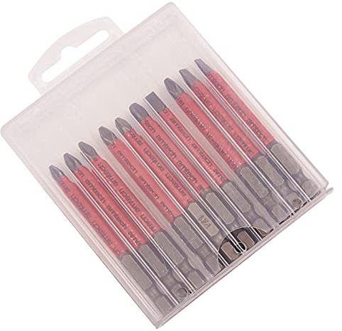 Amtech - 10pc 70mm Non-Slip Bit Set, Pozi, Phillips & Slotted S2 Steel Bits, for Extended-Reach Screwdriving & General DIY Tasks