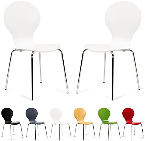 Your Price Furniture.com 2 Keeler Style Kimberley Chrome Metal Stackable Dining Chairs Choice of Slate Grey Red Green White Black or Natural - Kitchen Cafe Bistro Style Stacking Chairs (White)