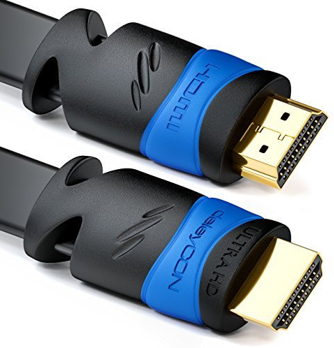 deleyCON 7.5m (24.61 ft.) Flat HDMI Cable - Compatible to HDMI 2.0 to 1.4 - UHD 4K HDR 3D 1080p 2160p ARC - High Speed with Ethernet - Black