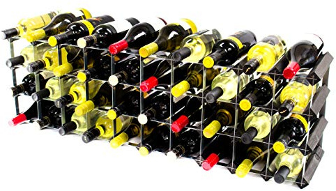 Classic 30/40 Bottle Cupboard top Black Stained Wood and Black Metal Wine Rack Ready Assembled