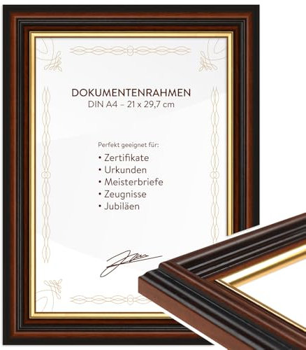 WANDStyle DIN A4 Bilderrahmen Holz, Urkundenrahmen Braun, Dokumentenrahmen zum Aufhängen, Meisterbrief Rahmen 21x30 cm, Vintage Bilderrahmen A4 Holz, Diplom Fotorahmen H015 - Made in Germany