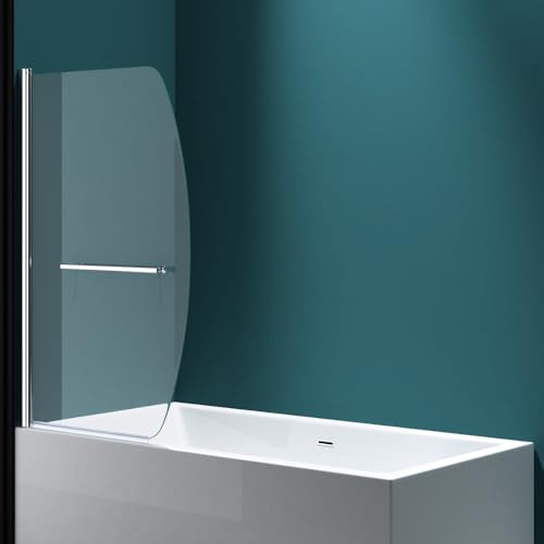 Durovin Bathrooms 1400 x 960mm Curved Over Bath Shower Screen 180° Pivot Door Glass Panels & Screens for Baths, 6mm Toughened Safety Glass, Towel Rail Handle Bar