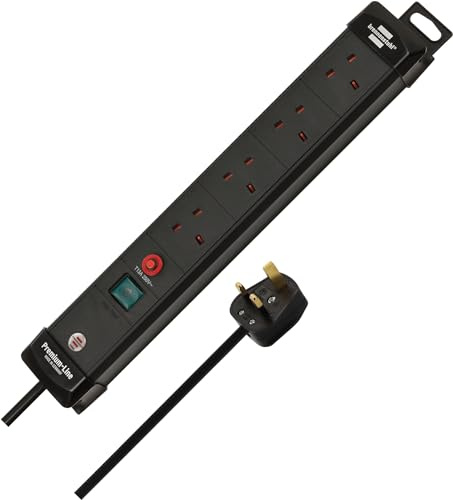 Brennenstuhl Premium-Line 4-way Extension Lead (Power Strip with Safety Fuse Button, 3m cable, Made in Germany) black