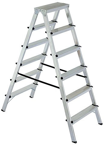 BRB Doppelleiter/Bockleiter aus Alu 2x6 Stufen, max. erreichbare Arbeitshöhe 3300 mm