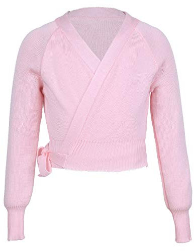 iEFiEL Kinder Mädchen Strick Ballettjacke Wickeljacke Lange Ärmel Strickjacke Ballett Bolero Ballett Top Gymnastik Tanz Kleidung Baumwolle 3-10 Jahre Rosa 110-116