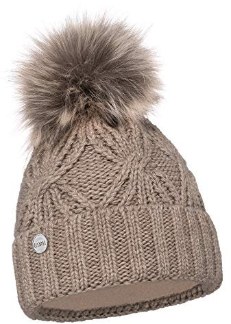 ELIMELI Damen Winter Mütze warme Strickmütze Wintermütze mit Bommel Slouch Strick Beanie Damen für Winter Bommelmütze Hergestellt in EU Farbenauswahl 19531 (Cappuccino)
