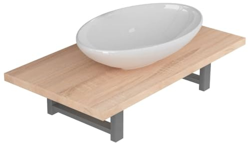 vidaXL 2-TLG. Badmöbel-Set Waschtisch Aufsatzwaschbecken Keramik Eichenbraun