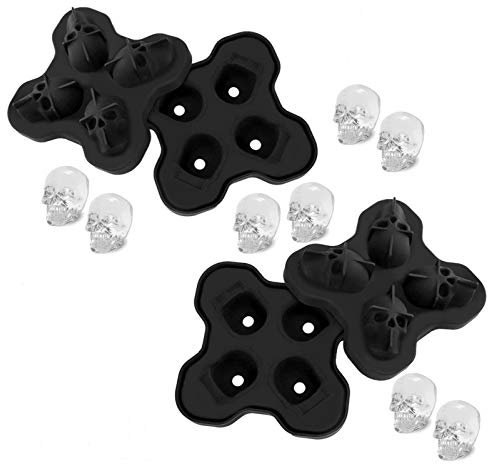 LAPONO 2 Stücke Schädel Flexible Silikon Eiswürfelform Tablett Food Grade Flexible Eiswürfelbereiter in Formen für Whisky-Eis und Cocktails Coole Runde Eiswürfelbereiter Make for Four Giant Skulls