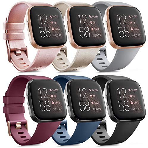 Oumida 6er-Pack Kompatibel für Fitbit Versa 2/Versa/Versa Lite Armband, Silikon Sport Klassisch Ersatzarmband (A, S)
