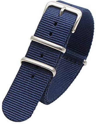 TikTako Sport-Uhrenarmband 18mm/20mm/22mm/24mm Nylon NATO Armband mit Edelstahl-Schnalle Gürtel Dunkelblau, 20mm