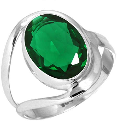 Jeweloporium 925 Silber Ringe für Damen Grün Smaragd simuliert mit Stein Handgefertigt Silber Ringe Größe 60(19.1) Geburtstag Geschenk Mode Schmuck