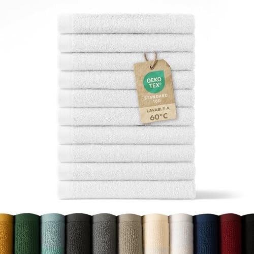 Blumtal Premium Frottier Gästehandtücher Set 12 teilig 100% Baumwolle - Oeko-TEX zertifiziertes Gästehandtuch 12x (30x30 cm) - Ultra saugstarkes Gästetücher Set waschbar °60 - Handtücher Weiß