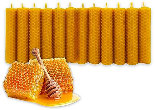 LAMARE Bienenwachskerze Honigwabe 100% Natürlich (12 Einheiten - 10 cm Länge - 2 cm Durchmesser) - OHNE PARAFFINE - Honigkerzen - Handgefertigt 100% Handwerklich.