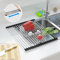CHIRISEN Escurreplatos telescópico enrollable, 18 tubos, 33 x 29 – 54 cm, cocina sobre el fregadero, escurridor de silicona antideslizante, escurreplatos multiusos de acero inoxidable