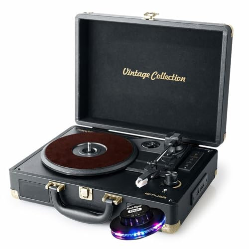 gef-roy Platine Vinyle - Muse MT-103GD - stéréo Vintage Collection 33/45/78 Tours avec Enceintes intégrées - USB/SD/AUX - Lumière OVNI