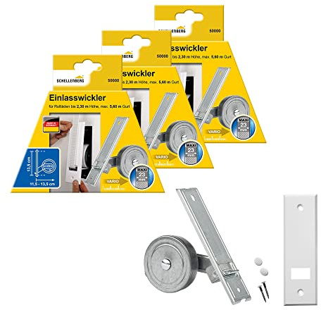 3er Set Schellenberg 50000 Einlasswickler MAXI + 53203 Abdeckplatte Standard, Lochabstand 13,5 cm, Gurtwickler für Rollladengurte mit 23 mm Breite inklusive passender Blende in Weiß