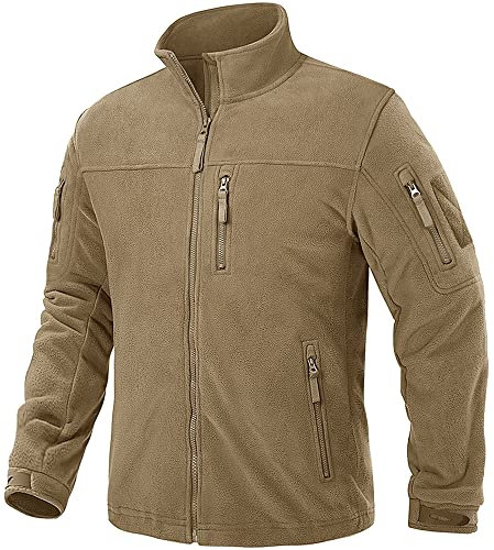 TACVASEN Herren Fleecejacke Military Fleece Army Jacket Warm Jacke Winter für Outdoor (XXL, Khaki)