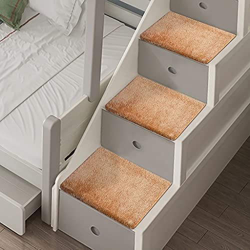 ZXFDM Low Loft Twin-Bett-Treppenstufen-Teppich, rutschfest, Indoor-Etagenbett-Teppiche, Stufenabdeckung, Wiederverwendbare Haustier-Treppenmatten mit Selbstklebender Rückseite, Khaki (Pack : 4pack