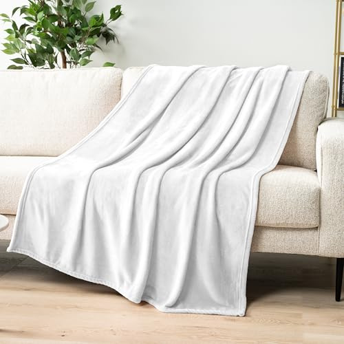 PAVILIA Coperta in pile bianco per divano, morbida flanella pelosa per divano, coperta di lusso in microfibra felpata, coperta regalo in velluto decorativo per la casa, 50 x 60 cm