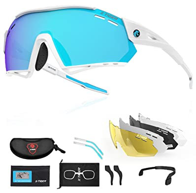 X-TIGER Fahrradbrille, UV400 mit 5 Wechselgläser,Herren Damen Sportbrille, Starker TR90 Frame,Outdoor-Sport/Radfahren/Laufen/Autofahren/Angeln/Golf