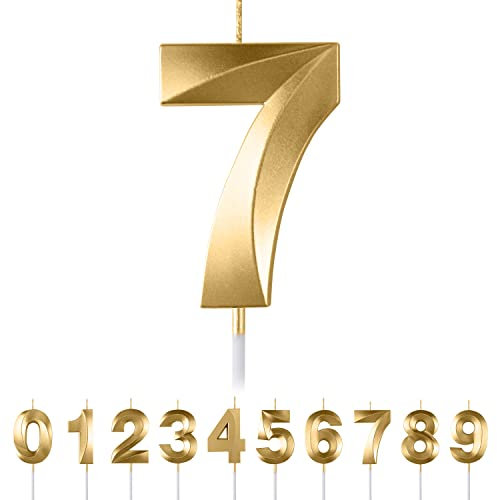 Geburtstagskerzen Zahlen 7,Gold Geburtstagskerzen, 3D Diamant Form Kuchen Kerzen Zahl 0 1 2 3 4 5 6 7 8 9 Glitzer Kuchen Topper Dekoration für Hochzeit Geburtstag Jubiläum