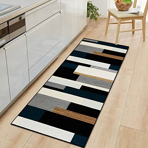 Teppich Läufer Flur Küche rutschfest Waschbar Schwarz Grau Weiß Geometrische 120×250cm Boho Bunter Modern rutschfest Waschbar Vintage Kücheläufer Teppichläufer Polyester, Teppich meterware Meter