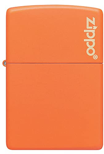 Zippo Sturmfeuerzeug - Orange Matte mit Logo & seitlicher Flammengravur - Nachfüllbar - Wiederverwendbar - Windfestes Design - Geschenkbox - Made in USA - Amazon Exclusive