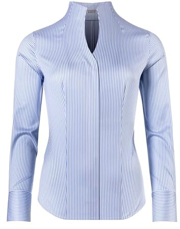 Vincenzo Boretti Blusa, Modern-Fit/Taglio Abbastanza Aderente, Colletto Alto, a Righe - Facile da Stirare Bianco/Blu 44