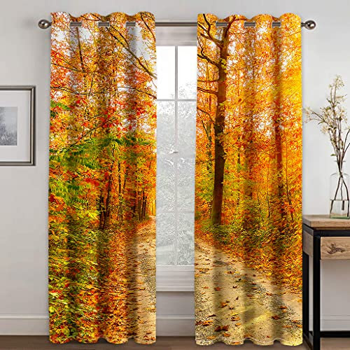 Verdunklungsvorhänge Ahornblattwald Scheibengardinen Weich Vorhänge Wohnzimmer Vorhang Schlafzimmer Verdunkelungsvorhang Vorhänge Blickdicht Gardinemit Ösen Schallschutz Curtains 2x75x166cm