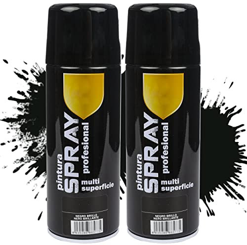 Etrexonline Pintura Spray Multicolor Profesional 400ml Adecuado Metal Madera y Plástico - Color Negro Brillo (Paquete de 2)