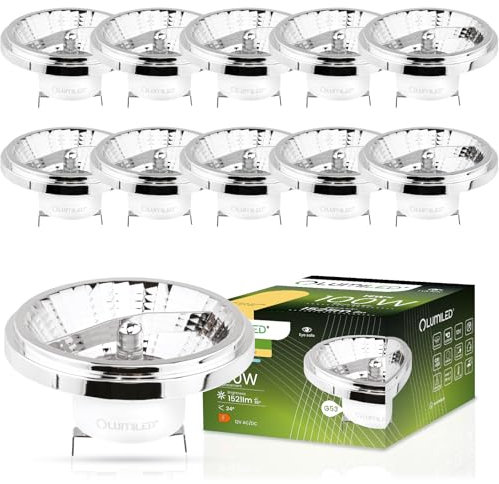 Lumiled LED-Leuchtmittel 10er Set AR111 G53 Fassung Spannung 12V 15W (Entspricht Halogen 100 Watt) Warmweiß 3000K 24 Grad Abstrahlwinkel Silber 1521 Lumen Ra>80 Aluminium PC
