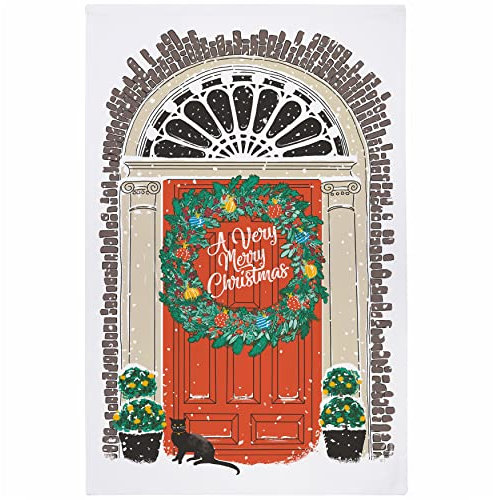 Ulster Weavers Christmas Recycled Cotton Blend Tea Towel Made in Northern Ireland, UK - Multicoloured - Georgian Front Door