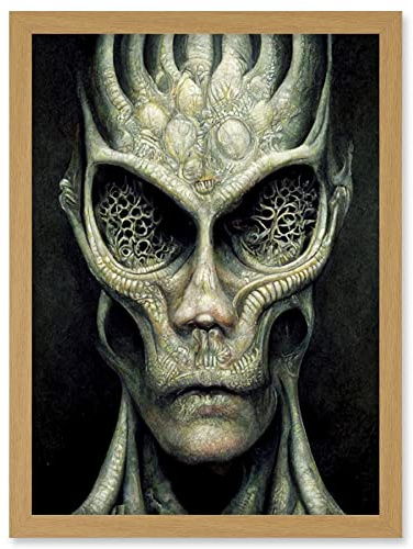 Doppelganger33 LTD Gray Alien Gothic Horror Dark Monochrome Artwork Framed Wall Art Print A4