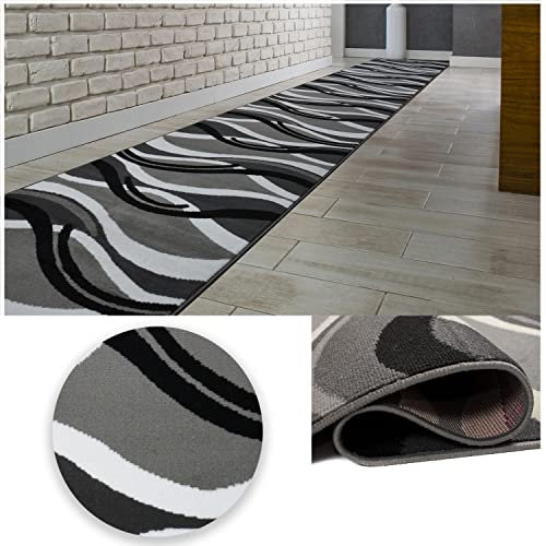 MDEKOR Teppich Läufer Grau Meterware -Teppichläufer Kurzflor 70 cm breit für Eingangsbereich | Treppenläufer Höhe 6 mm ringsum gekettelt Pflegeleicht Maßanfertigung