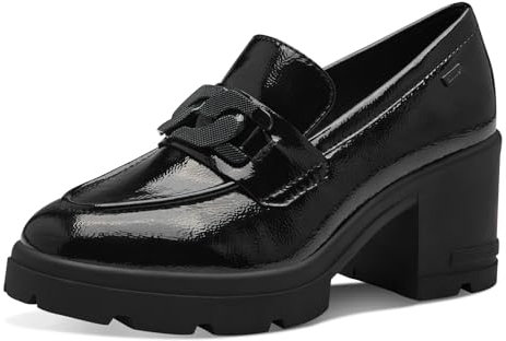 s.Oliver Damen Loafer mit Absatz Blockabsatz Elegant, Schwarz (Black Patent), 39 EU