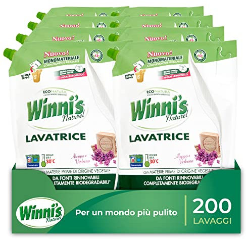 Winni's - Detersivo Lavatrice Ipoallergenico in Ecoformato, Fragranza Aleppo e Verbena, 1250 ml x 8 Confezioni