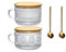 XNSHUN Glas Kaffeebecher Vintage Geprägte Kaffee Glas, Frühstückstassen Mit Bambusdeckel Und Löffel, Müslischale Kristallglas, Milchkaffeetasse Dessertgläser Trinkgläser, 450ML (2-teiliges Set)