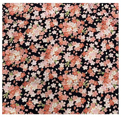 Egurs 1000x150 cm Japanischer Stil Stoff Baumwolle Bronzing Baumwollstoff Meterware Patchwork zum Nähen Quilten DIY Kleidung Tischdecke Deko schwarz-Blume 10 Meter