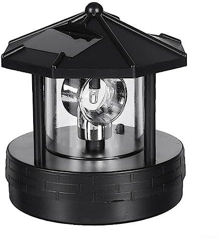 Solar Leuchtturm, LED Solarbetriebener Leuchtturm, für 360 Grad rotierende Lampe, wasserdichte Straßenlaterne, Außenturmlampe für Außen Garten Deko, Schwarz