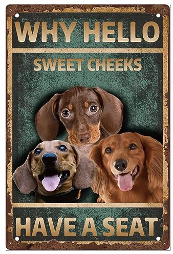 SUPERDANT Metal Tin Sign Have a Seat Toilet Metal Tin Sign Retro Puppies Bathroom Wall Decor Plaque Funny Quotes Wall Art Poster for Restroom Bathroom Dog Lovers Gift