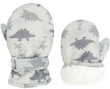 FORUHOO Kinder Handschuhe Wasserdicht mit Fleece Fäustlinge für Unisex Baby Winter(Kurz: Dinosaurier Eisengrau,3)