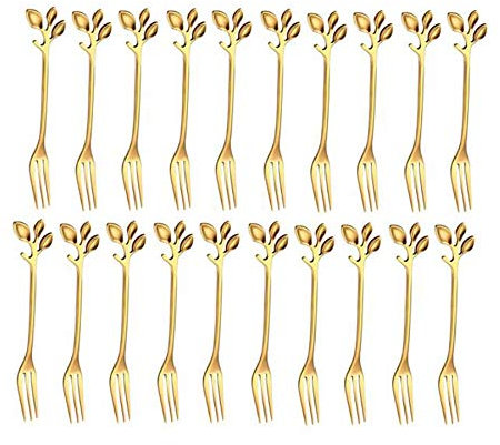 Closer 20 piezas de acero tenedor fruta tenedor aperitivo postre tenedor de cocina en forma de hoja
